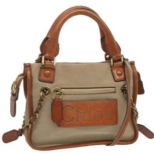 Chloe Harley Shoulder Bag Canvas Leather Beige Brown Mini Tote